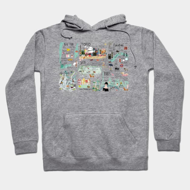 World City Map Hoodie by GreenNest